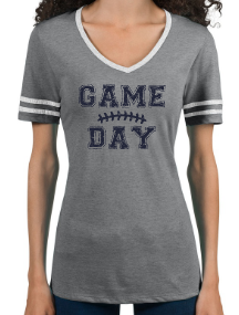Shepherd Football Spirit Gear - 2022 - Ladies Varsity V-Neck T-Shirt - Jerzees Tri-Blend Ladies Varsity Ringer V-Neck T-Shirt - 4.5 oz