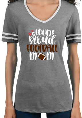 Shepherd Football Loud Proud Mom Gear - 2022 - Ladies Varsity V-Neck T-Shirt - Jerzees Tri-Blend Ladies Varsity Ringer V-Neck T-Shirt - 4.5 oz