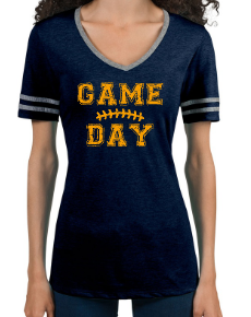 Shepherd Football Spirit Gear - 2022 - Ladies Varsity V-Neck T-Shirt - Jerzees Tri-Blend Ladies Varsity Ringer V-Neck T-Shirt - 4.5 oz