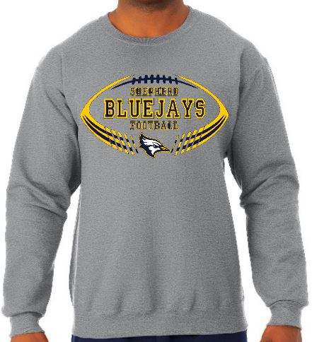 Shepherd Bluejay Football Gear - 2018 - Adult Crew Sweatshirt - Jerzees NuBlend