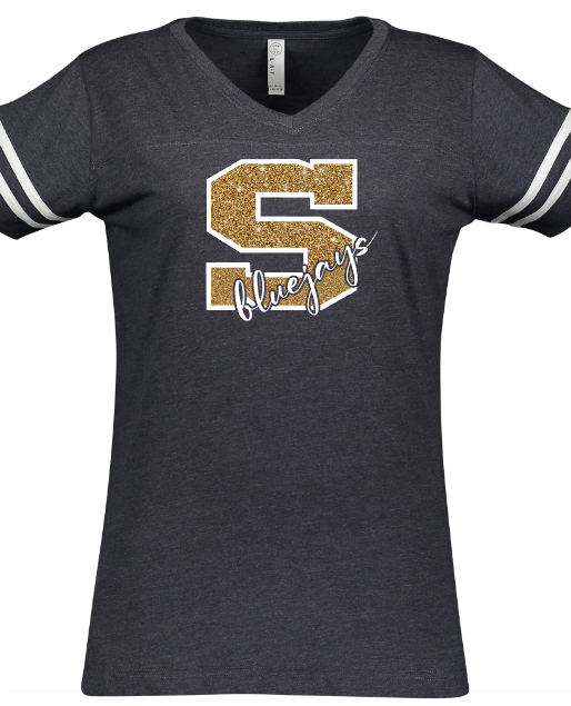 Shepherd Football Spirit Gear - 2022 - Ladies Varsity V-Neck T-Shirt - LAT Apparel Ladies V-Neck Football - 4.5oz