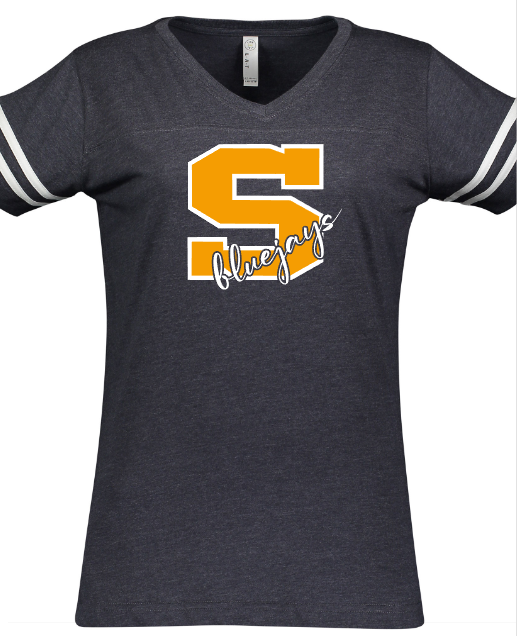 Shepherd Football Spirit Gear - 2022 - Ladies Varsity V-Neck T-Shirt - LAT Apparel Ladies V-Neck Football - 4.5oz