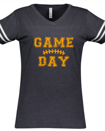Shepherd Football Spirit Gear - 2022 - Ladies Varsity V-Neck T-Shirt - LAT Apparel Ladies V-Neck Football - 4.5oz