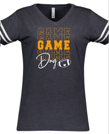 Shepherd Football Spirit Gear - 2022 - Ladies Varsity V-Neck T-Shirt - LAT Apparel Ladies V-Neck Football - 4.5oz