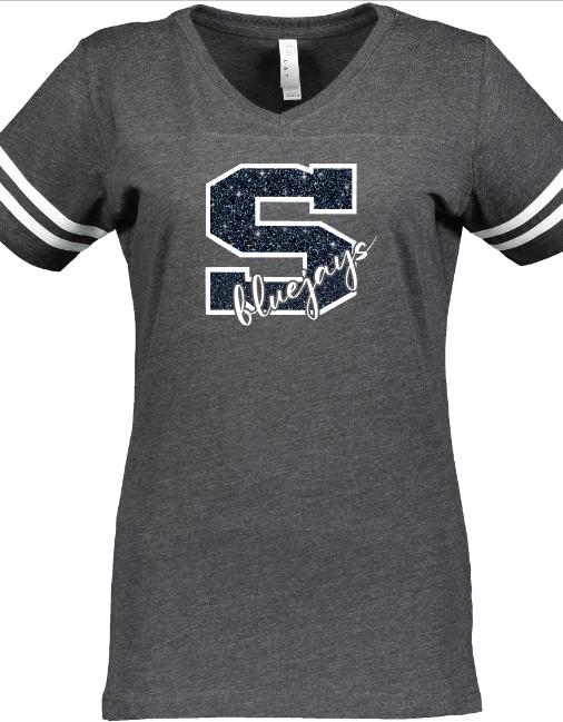 Shepherd Football Spirit Gear - 2022 - Ladies Varsity V-Neck T-Shirt - LAT Apparel Ladies V-Neck Football - 4.5oz