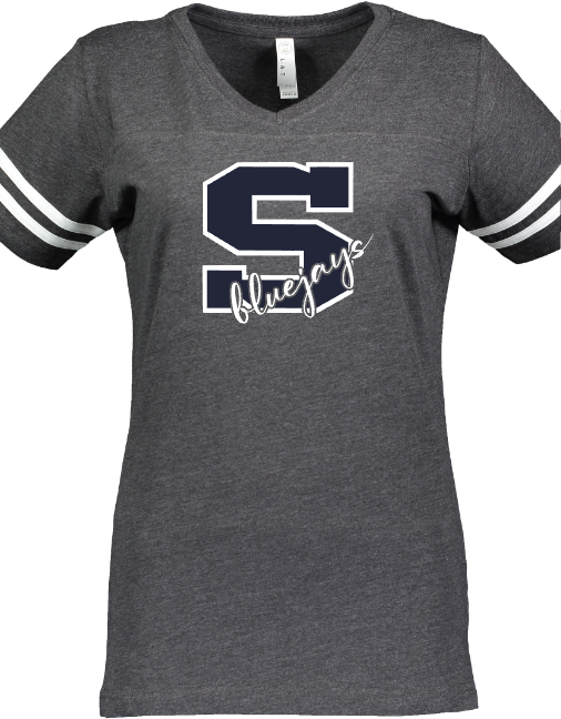 Shepherd Football Spirit Gear - 2022 - Ladies Varsity V-Neck T-Shirt - LAT Apparel Ladies V-Neck Football - 4.5oz