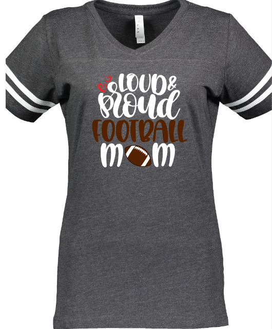 Shepherd Football Loud Proud Mom Gear - 2022 - Ladies Varsity V-Neck T-Shirt - LAT Apparel Ladies V-Neck Football - 4.5oz