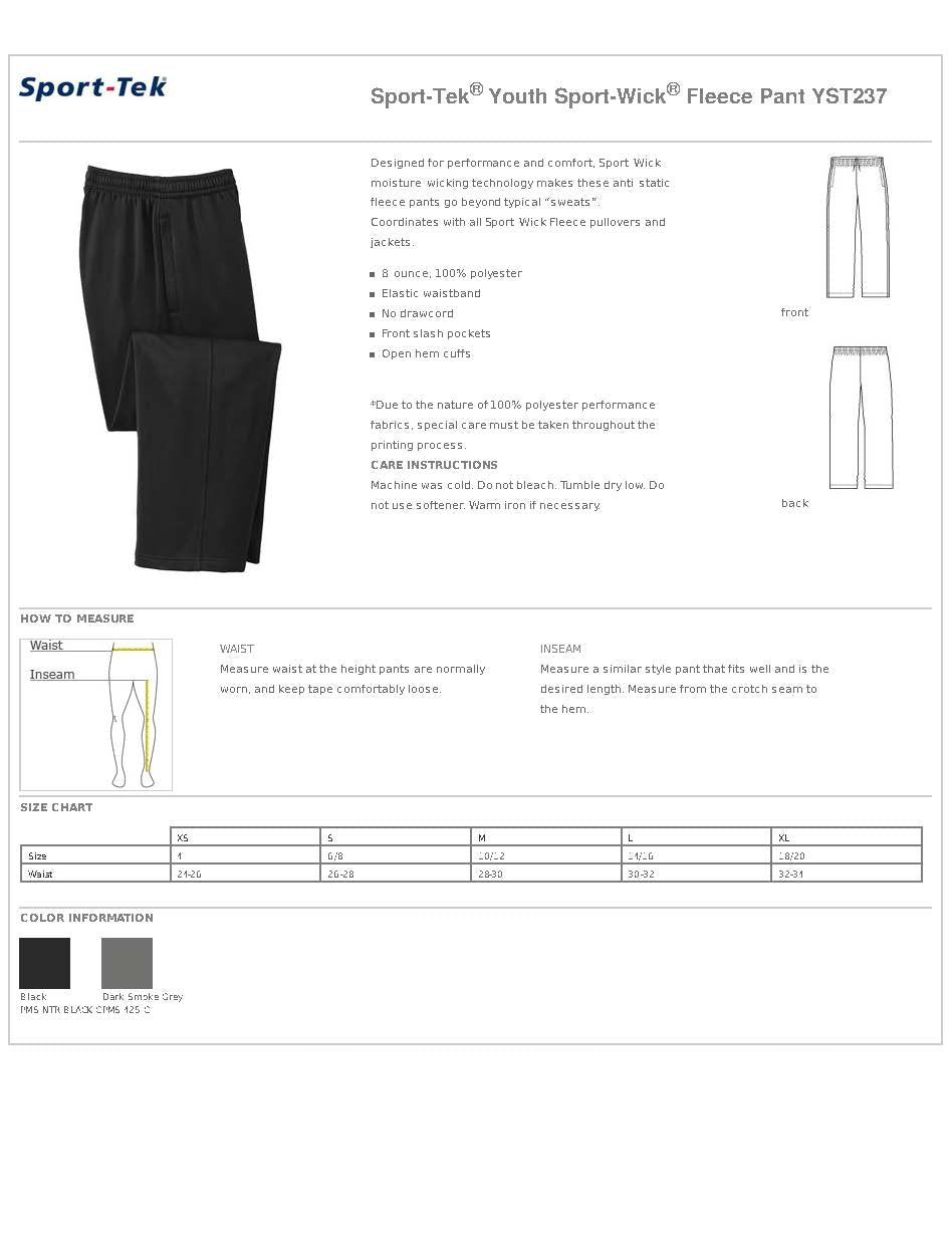 Mt. Pleasant Area Hockey - Youth Fleece Pant- Sport-Tek Sport-Wick Fleece Pant [EMBROIDERED DESIGN]